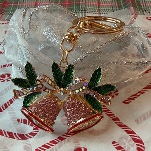 🔔FESTIVE  PINK RHINESTONE BELL BAG CHARM KEYCHAIN 🔔
